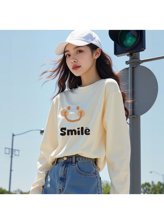 Your Sun Women'S Round Neck Printed Long Sleeve T-Shirt, Versatile Loose-Fitting Base Layer Top For Women - Image 4