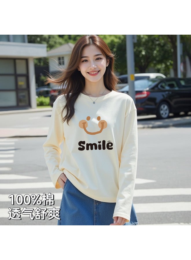 Your Sun Women'S Round Neck Printed Long Sleeve T-Shirt, Versatile Loose-Fitting Base Layer Top For Women - Image 3
