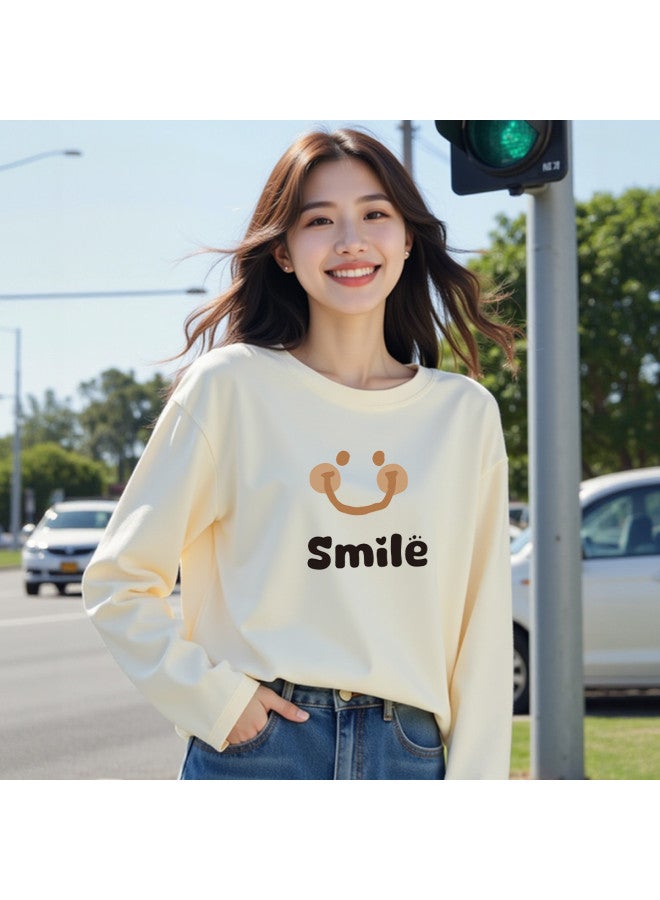 Your Sun Women'S Round Neck Printed Long Sleeve T-Shirt, Versatile Loose-Fitting Base Layer Top For Women - Image 2