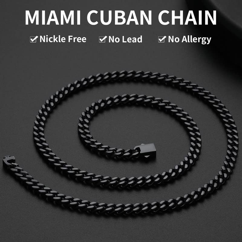 ChainsHouse Mens Cuban Link Chain, Black Miami Cuban Chain Necklace for Men, 5mm Wide Hip Hop Mens Jewelry, 20 Inch Length - Image 2