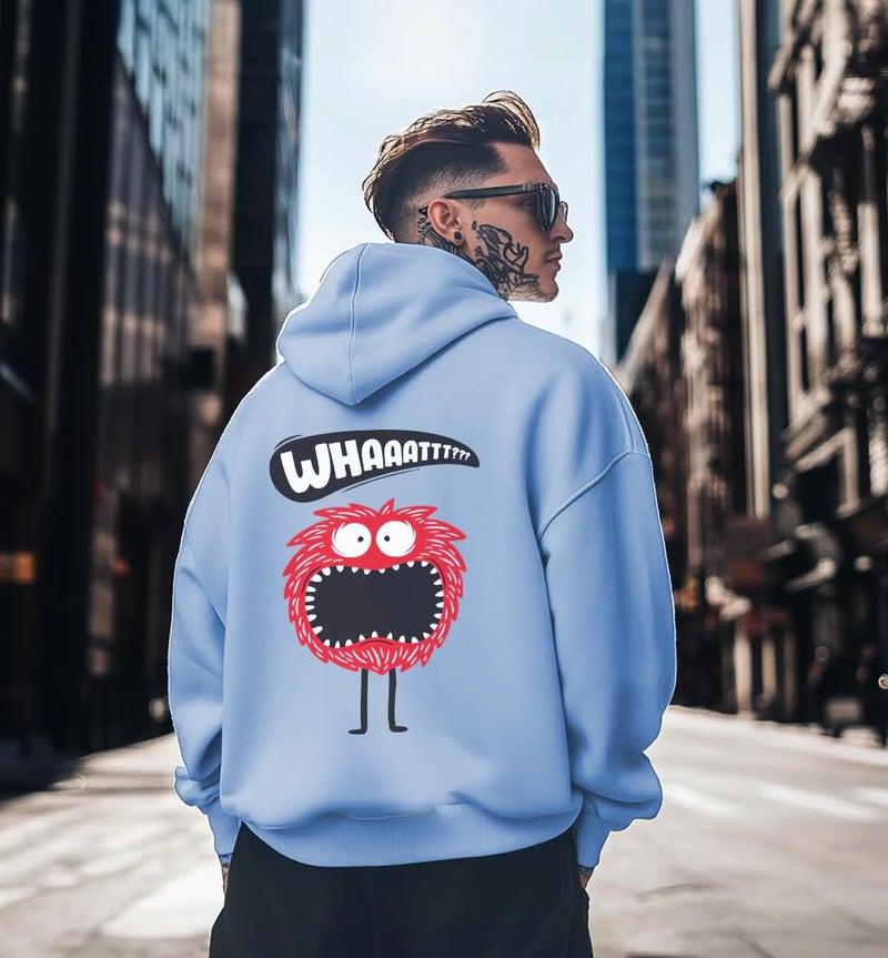 Veirdo Cotton Fleece Regular Fit Hooded Sweatshirt Full Sleeves Skull Back Graphic Printed Jumper Power Blue Sweatshirt for Men & Boys (W_05_Skull_LB_L) - Image 2