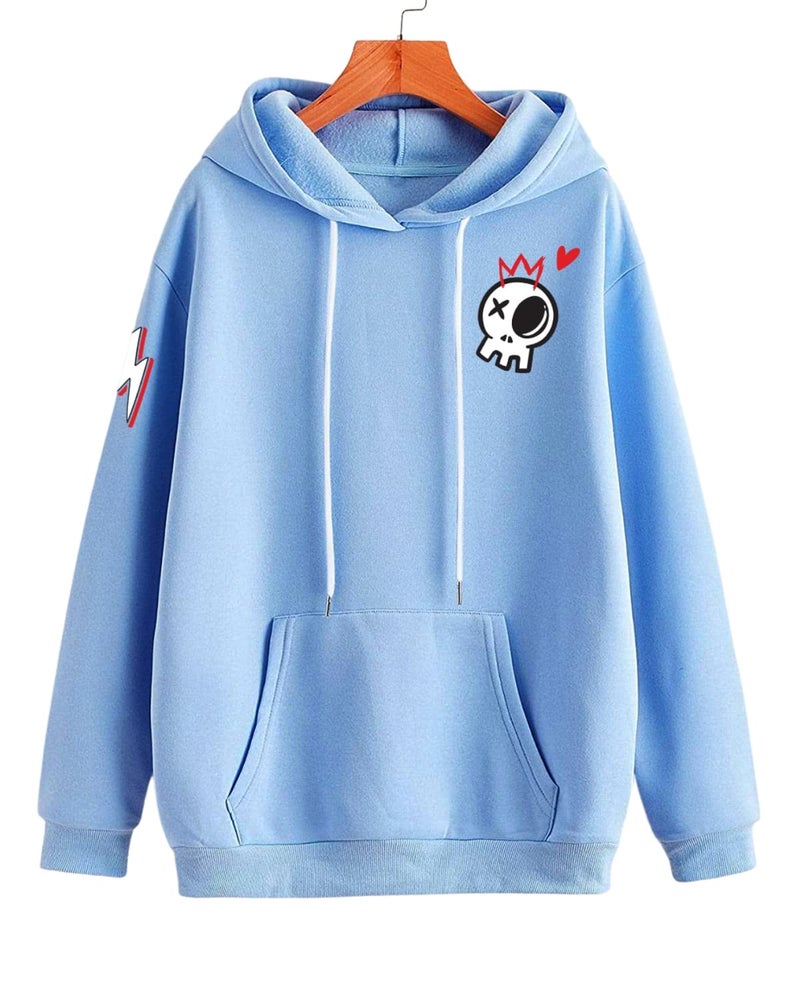 Veirdo Cotton Fleece Regular Fit Hooded Sweatshirt Full Sleeves Skull Back Graphic Printed Jumper Power Blue Sweatshirt for Men & Boys (W_05_Skull_LB_L) - Image 5