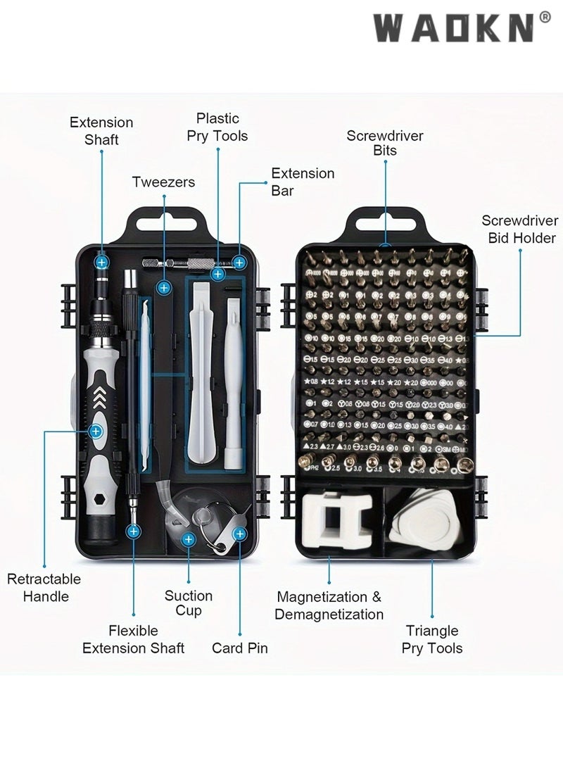 WAOKN 115-in-1 Magnetic Screwdriver Set, Carbon Steel Precision Repair Tool Kit with Phillips Slotted Torx Hex Bits, Multi-Function Screwdriver Kit with Extension Rod & Flexible Shaft for Phone, Laptop, Watch, Electronics Disassembly&Repair，Multi functional maintenance tool kit - Image 2