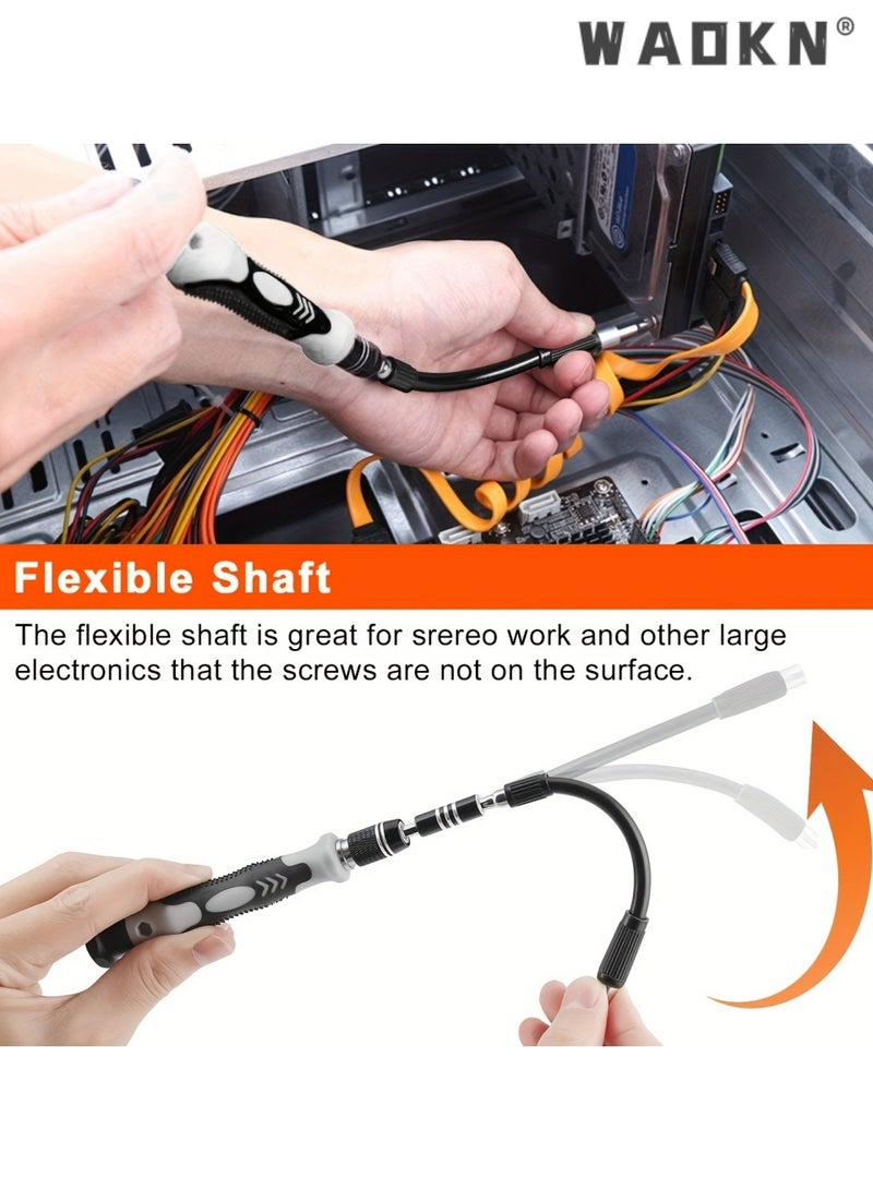 WAOKN 115-in-1 Magnetic Screwdriver Set, Carbon Steel Precision Repair Tool Kit with Phillips Slotted Torx Hex Bits, Multi-Function Screwdriver Kit with Extension Rod & Flexible Shaft for Phone, Laptop, Watch, Electronics Disassembly&Repair，Multi functional maintenance tool kit - Image 5