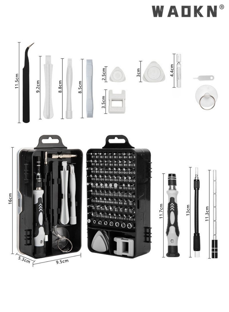 WAOKN 115-in-1 Magnetic Screwdriver Set, Carbon Steel Precision Repair Tool Kit with Phillips Slotted Torx Hex Bits, Multi-Function Screwdriver Kit with Extension Rod & Flexible Shaft for Phone, Laptop, Watch, Electronics Disassembly&Repair，Multi functional maintenance tool kit - Image 3