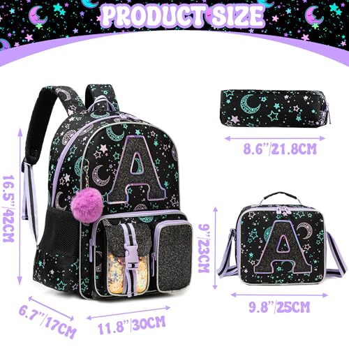 HTgroce Backpacks for Girls School Bag Kids Black Bookbag for Elementary Students Kids Backpack with Lunch Box and Pencil Case - Image 3
