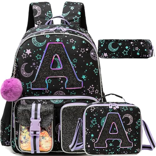 HTgroce Backpacks for Girls School Bag Kids Black Bookbag for Elementary Students Kids Backpack with Lunch Box and Pencil Case - Image 1