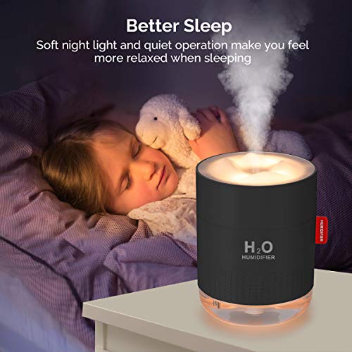 MOVTIP Portable Mini Cool Mist Humidifier, 500ml USB Personal Desktop Humidifier for Baby Bedroom Travel Office Home, Auto Shut-Off, 2 Mist Modes, Super Quiet (Black) - Image 3