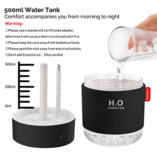 MOVTIP Portable Mini Cool Mist Humidifier, 500ml USB Personal Desktop Humidifier for Baby Bedroom Travel Office Home, Auto Shut-Off, 2 Mist Modes, Super Quiet (Black) - Image 5