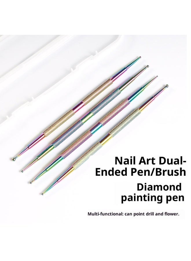 الفولاذ المقاوم للصدأ نقطة حفر القلم طلاء الأظافر الطلاء القلم نقطة الحفر نمط مزدوج الرأس مسمار الفن قلم حبر جاف مجموعة من أربع قطع - Image 2