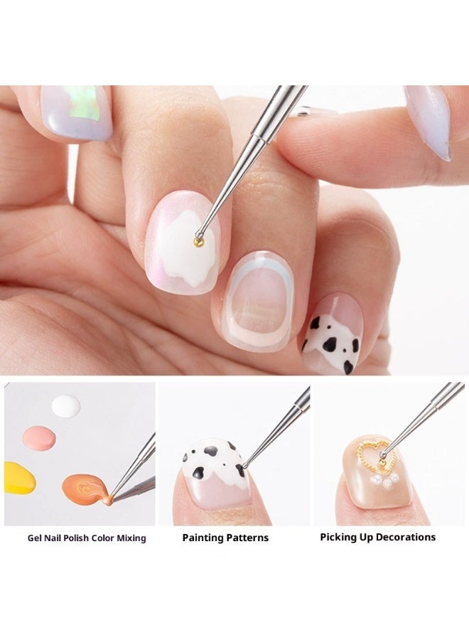 الفولاذ المقاوم للصدأ نقطة حفر القلم طلاء الأظافر الطلاء القلم نقطة الحفر نمط مزدوج الرأس مسمار الفن قلم حبر جاف مجموعة من أربع قطع - Image 5