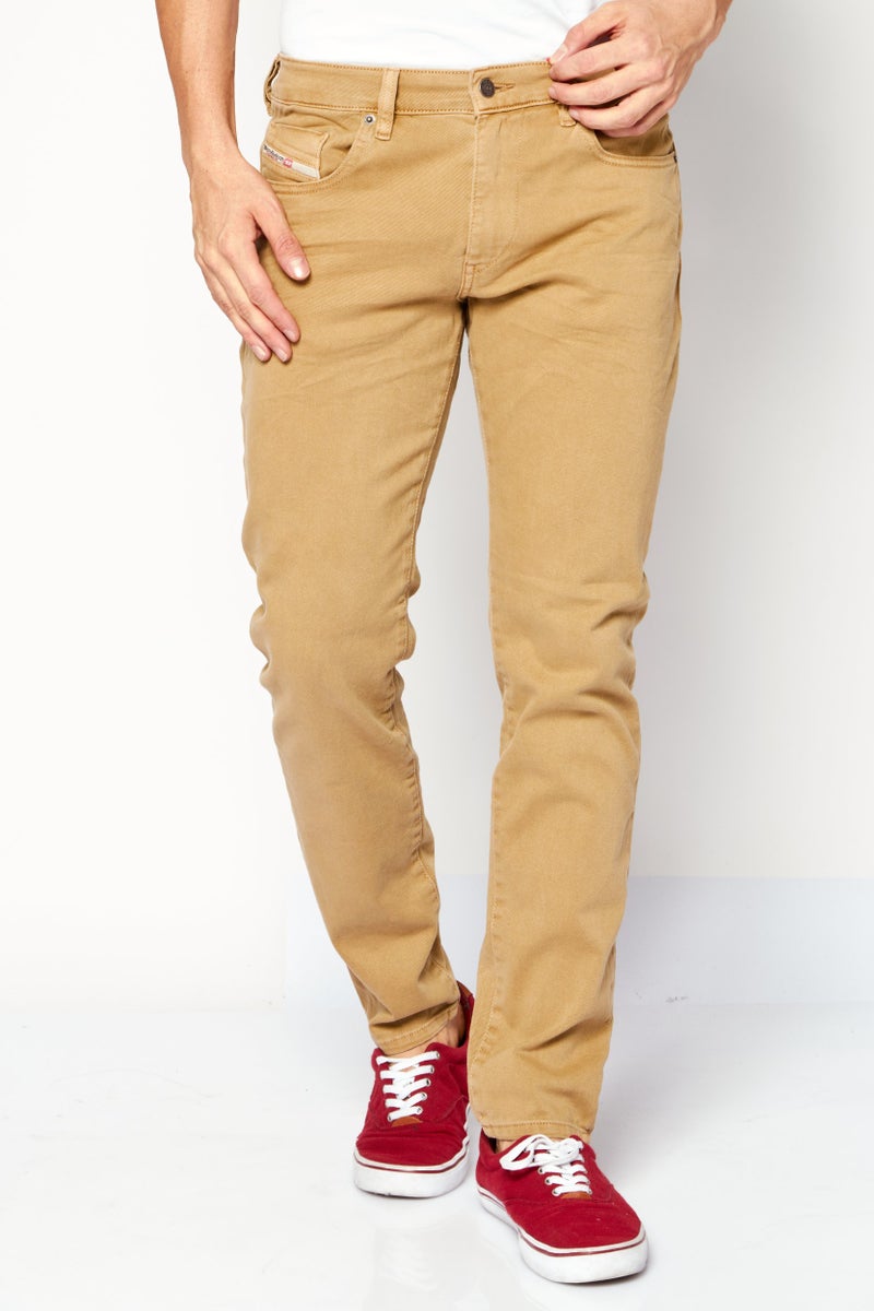 DIESEL Men 2019 D-Strukt Regular Fit Washed Denim Jeans, Tan - Image 1