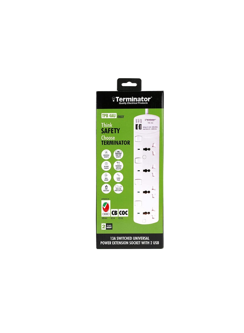 Terminator Extension 4G 3M + 2 USB TPB 4AU Universal Socket W Individual Switches Indicators Terminator - Image 2