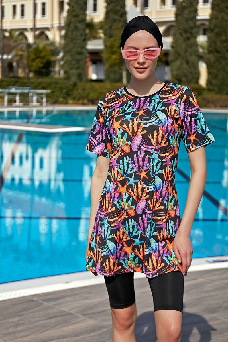 Remsa Mayo Remsa Swimsuit Short Sleeve Lycra Tights Semi Covered Swimsuit R4901 Coral  - Image 1