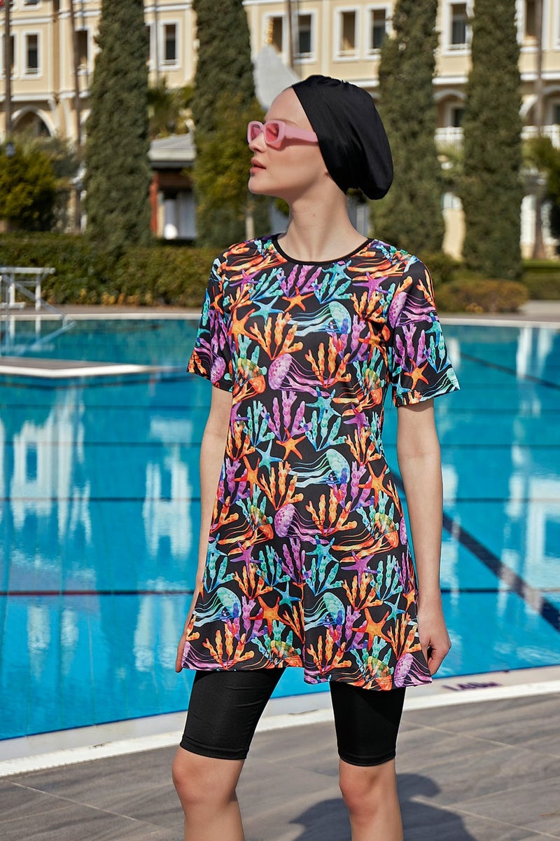 Remsa Mayo Remsa Swimsuit Short Sleeve Lycra Tights Semi Covered Swimsuit R4901 Coral  - Image 4
