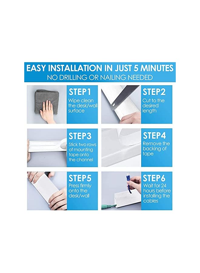 promass 4 Pcs J Channel Desk Cable Raceway Management, Cable Management Under Desk, Cord Hider Desk Cable Tray, No Drilling Under Desk Cable Management Tray, Wire Organizer Trays - Image 4