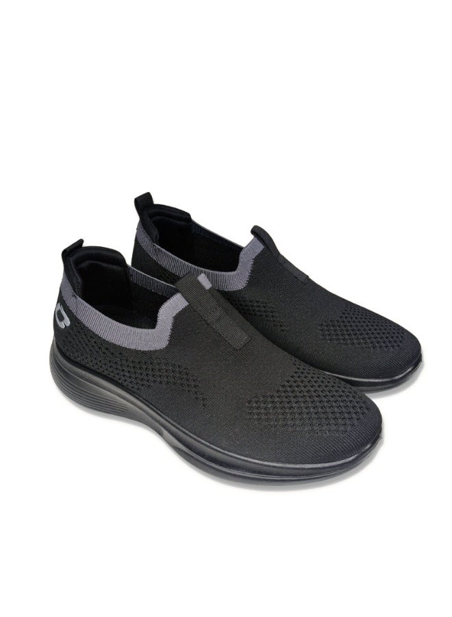 Men Black Breathable Slip‑on Knit Sneakers, Lightweight Soft Sole Daily Walking Shoes - Image 3