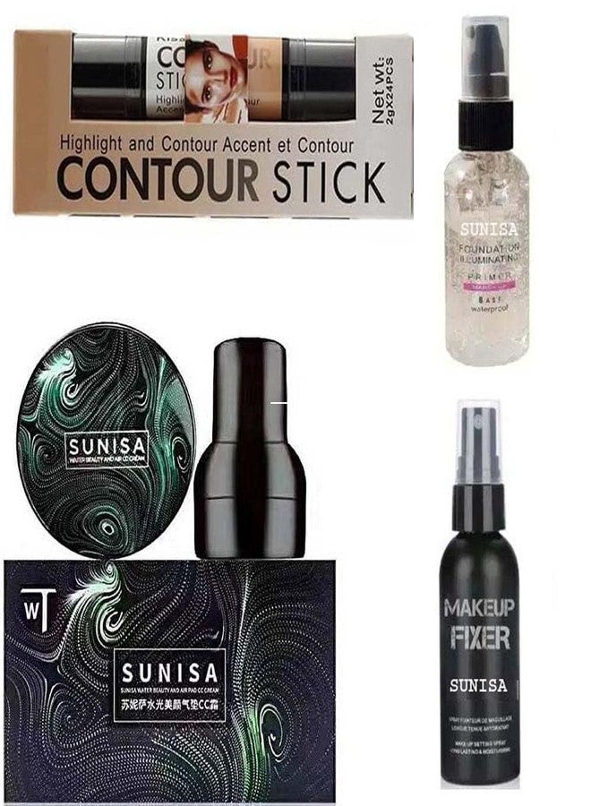 SUNISA Makeup Set, Contour Stick, SUNISA CC Cream, Makeup Fixer and Illuminating Primer, Professional Beauty Kit - Image 1
