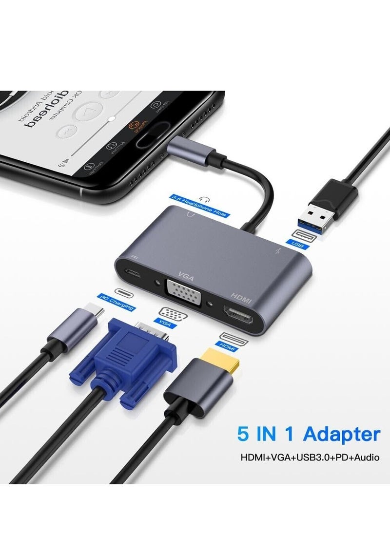KASTWAVE - USB-C Hub ― USB-C Dock, USB-C Hub Multiport Adapter w/HDMI,  USB 3.0, TF, SD, PD, VGA,HDTV, USB-C, AUX USB C Docking Station for MacBook Air/Pro, Steam Deck, Switch (5-in-1 USB-C Data Hub) - Image 1