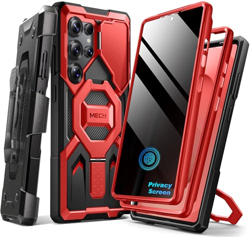 TONGATE Magnetic Stand for Samsung Galaxy S25 Ultra Case with Privacy Screen Protector, [Compatible with Magsafe] [Military Drop Protection] S25 Ultra Case with Camera Cover & Belt Clip, Red Privacy - Image 1