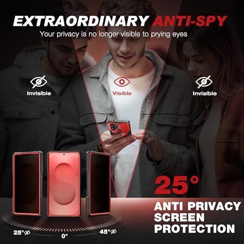 TONGATE Magnetic Stand for Samsung Galaxy S25 Ultra Case with Privacy Screen Protector, [Compatible with Magsafe] [Military Drop Protection] S25 Ultra Case with Camera Cover & Belt Clip, Red Privacy - Image 4