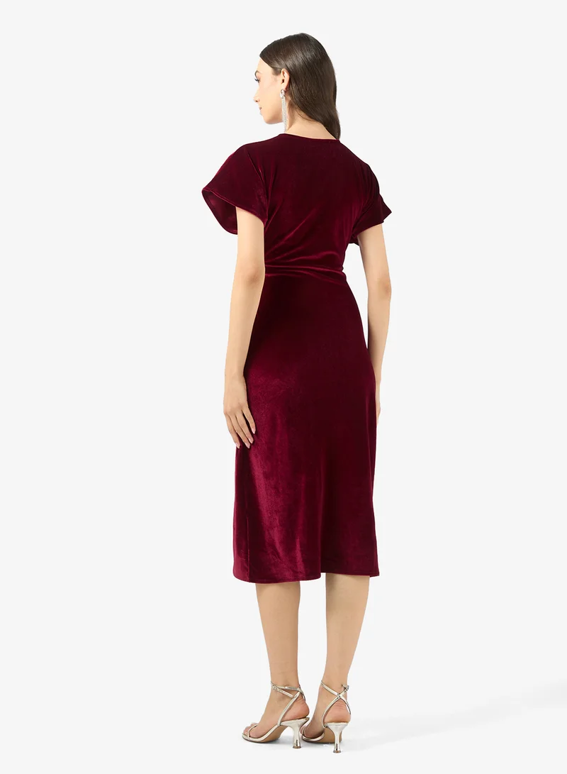 Hope & Ivy V-Neck Velvet Embelishment  Midi Dress