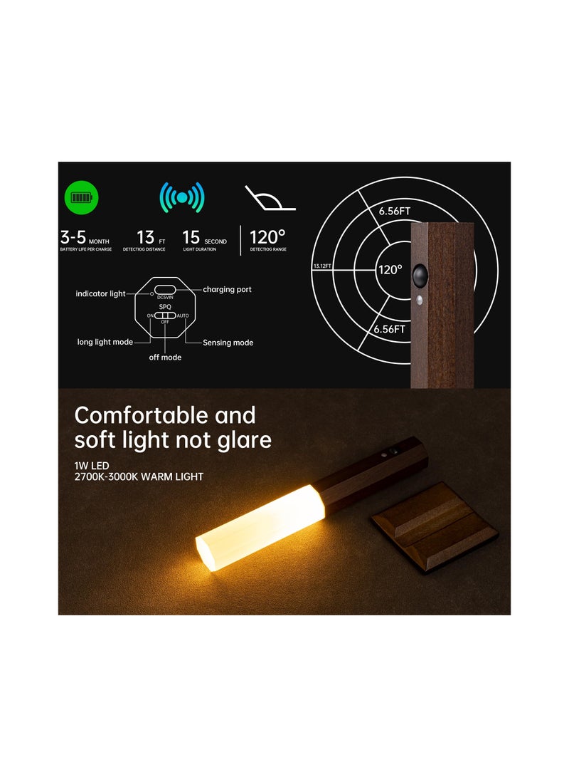 SYOSI Motion Sensor Light Indoor, Stick on Motion Wall Light Wooden Wall Sconce Wooden LED Wall Sconce Indoor Rechargeable Wooden Wall Light for Hallway, Stair, Closet, Shelf, Bathroom, Kitchen - Image 2