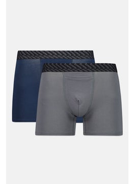 Men 2 Pieces 4 Inseam Brand Logo Boxer Briefs, Navy/Grey