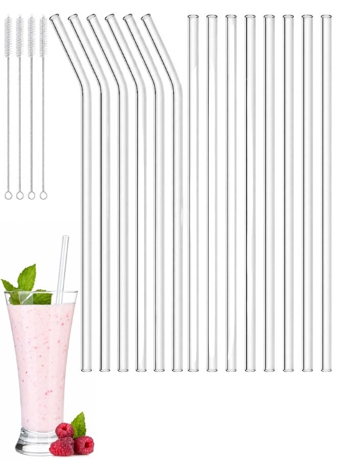 15PCS Reusable Borosilicate Glass Drinking Straw Set – 12 Premium Clear Glass Straws 21.5 cm (9 Inch) x 10 mm (6 Straight & 6 Bent) with 3 Cleaning Brushes, BPA-Free Heat Resistant Reusable Glass Straws for Smoothies, Milkshakes, Bubble Tea, Juice, Iced Coffee, Tea, Cocktails, Dishwasher Safe Eco-Friendly Straws for Home, Cafés & Restaurants - Image 1
