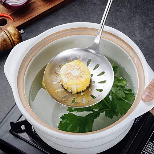 Mockery Skimmer Spoon 304 Stainless Steel Slotted Spoon with Wooden Handle, Comfortable Design Strainer Skimmer for Cooking and Frying, Kitchen Utensils, 13 inch - Image 2