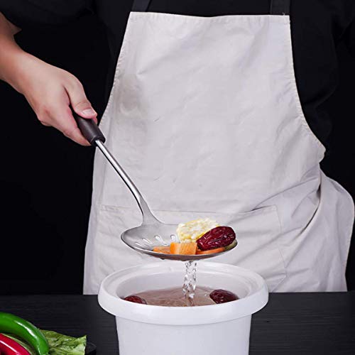 Mockery Skimmer Spoon 304 Stainless Steel Slotted Spoon with Wooden Handle, Comfortable Design Strainer Skimmer for Cooking and Frying, Kitchen Utensils, 13 inch - Image 3