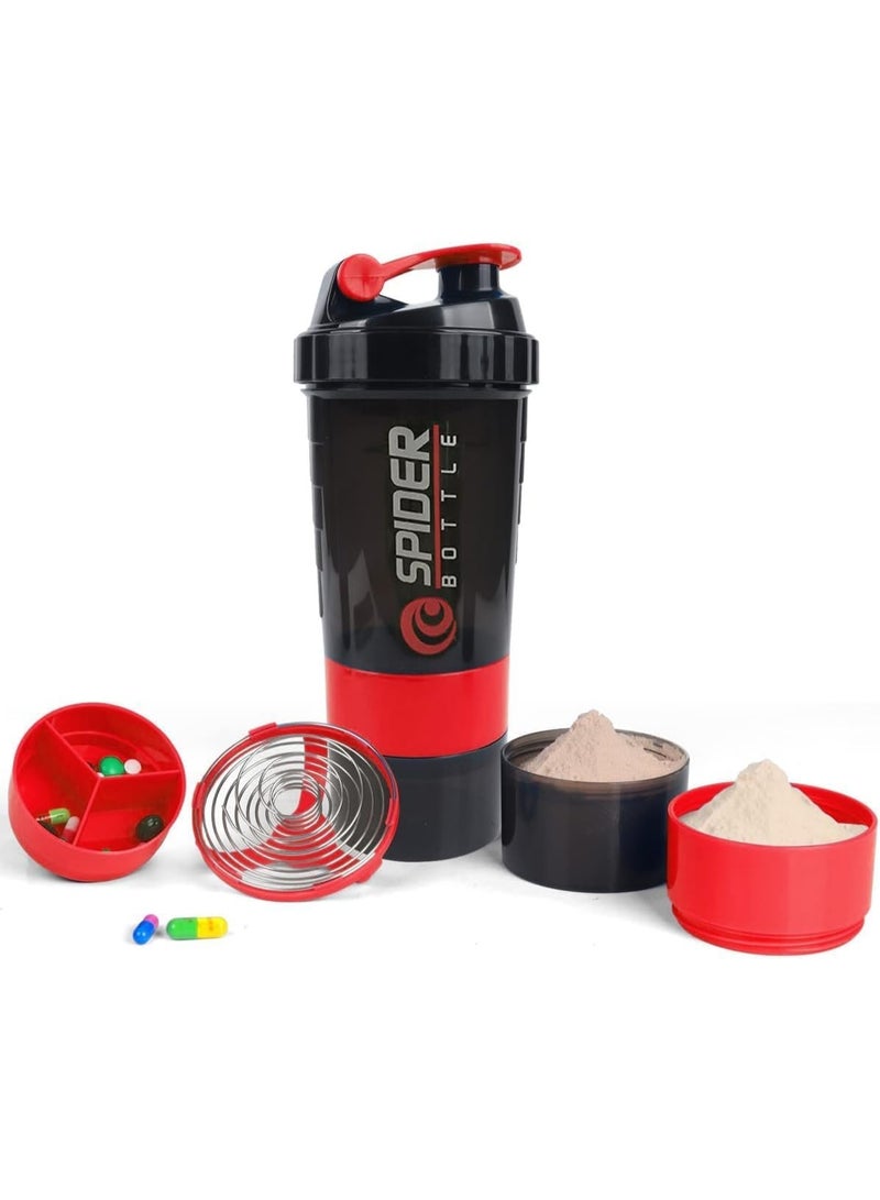 QSHOP Premium Protein Shaker Bottle for Gym with Storage Organizer for Medicine and Protein Powder, Sports 3-Layer Leak Proof Lid and Twist Lock Container - Image 1