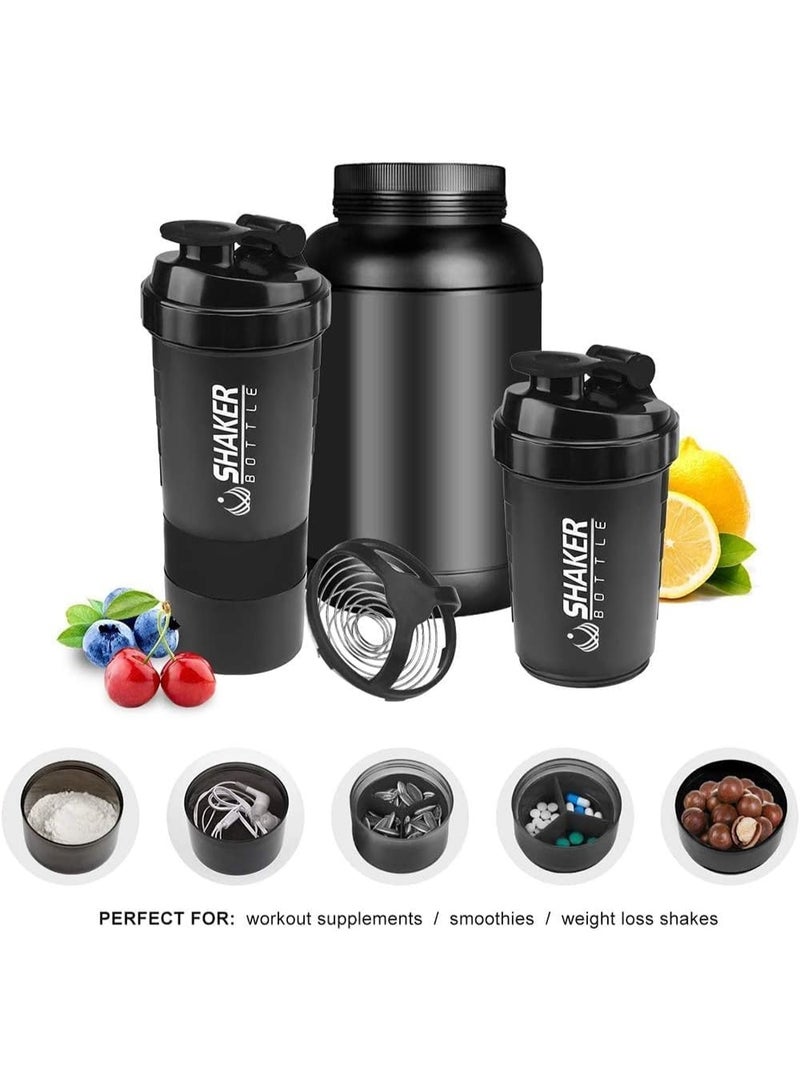 QSHOP Premium Protein Shaker Bottle for Gym with Storage Organizer for Medicine and Protein Powder, Sports 3-Layer Leak Proof Lid and Twist Lock Container - Image 2