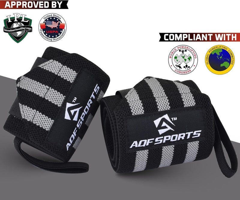 AQF Wrist Wraps for Weightlifting - USPA & IPL Approved 18" Gym Wrist Support with Thumb Loop - Heavy Duty Lifting Wrist Straps for Fitness, Workout, Powerlifting, & Bodybuilding (Pair) - Image 2