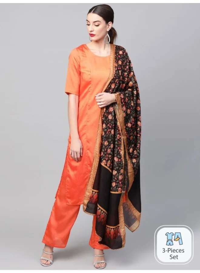 AKS Orange Kurta Set With Digital Printed Dupatta