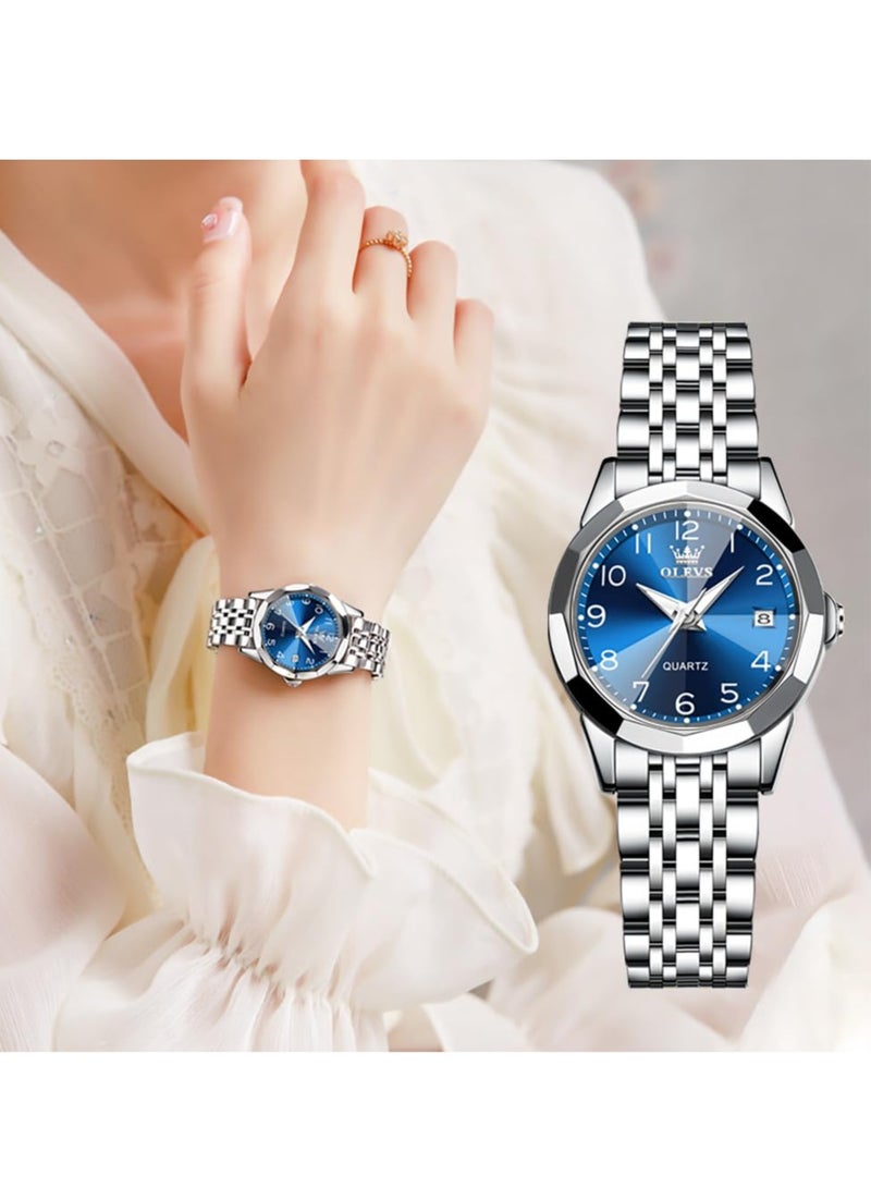 OLEVS Women's Watch Classic Dress Digital Women's Watch Analog Quartz Stainless Steel Waterproof Luminous Date Two-tone Easy to Read Watch - Image 1