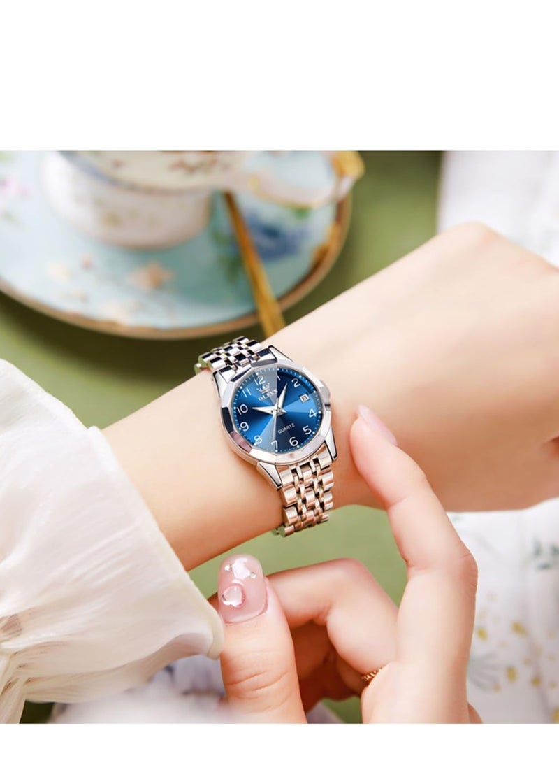 OLEVS Women's Watch Classic Dress Digital Women's Watch Analog Quartz Stainless Steel Waterproof Luminous Date Two-tone Easy to Read Watch - Image 3