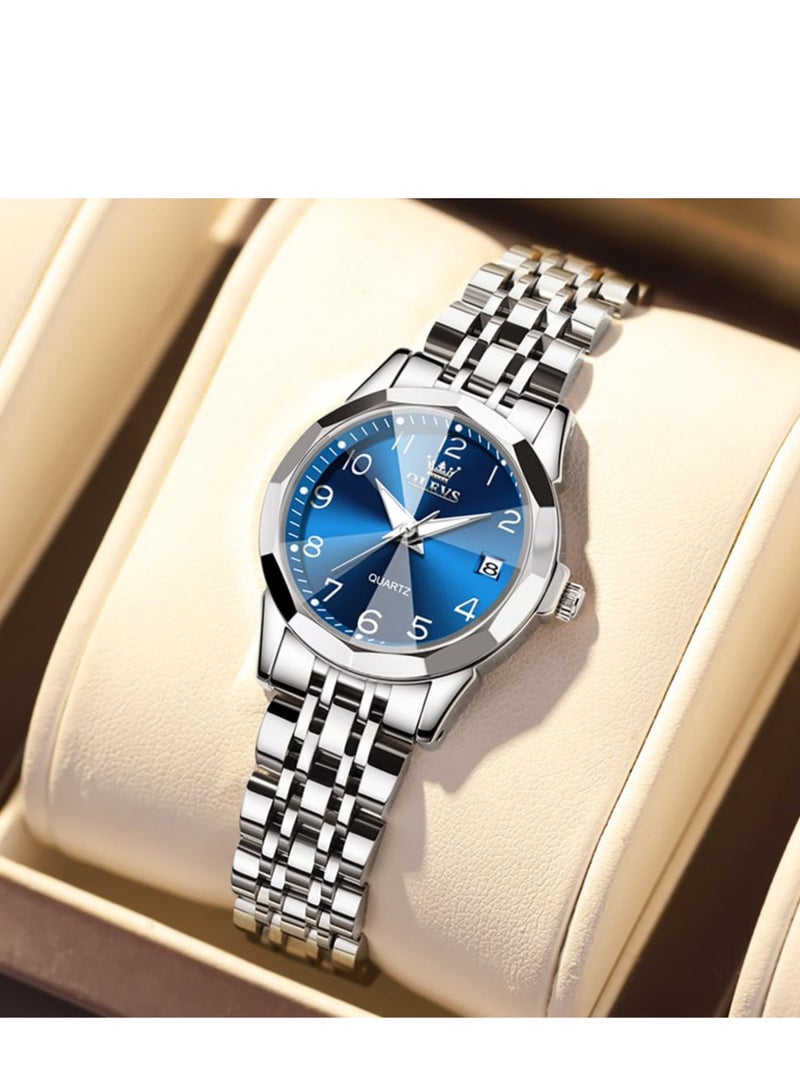 OLEVS Women's Watch Classic Dress Digital Women's Watch Analog Quartz Stainless Steel Waterproof Luminous Date Two-tone Easy to Read Watch - Image 5