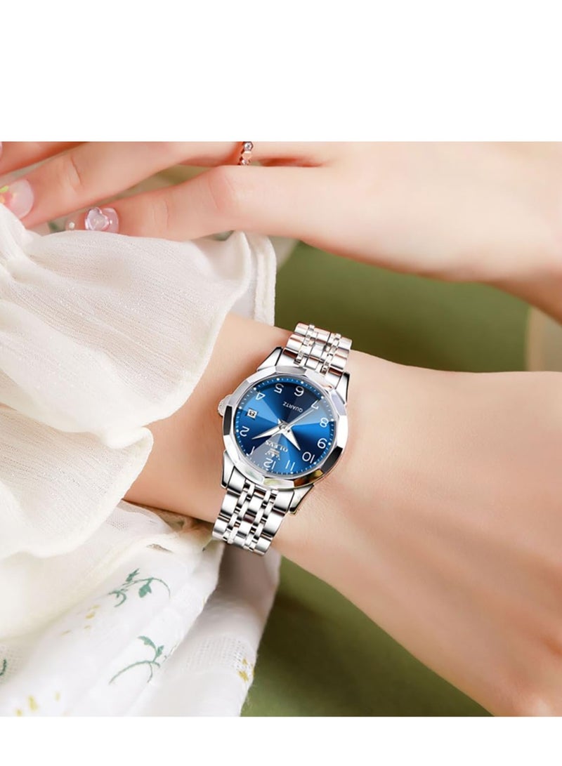 OLEVS Women's Watch Classic Dress Digital Women's Watch Analog Quartz Stainless Steel Waterproof Luminous Date Two-tone Easy to Read Watch - Image 2