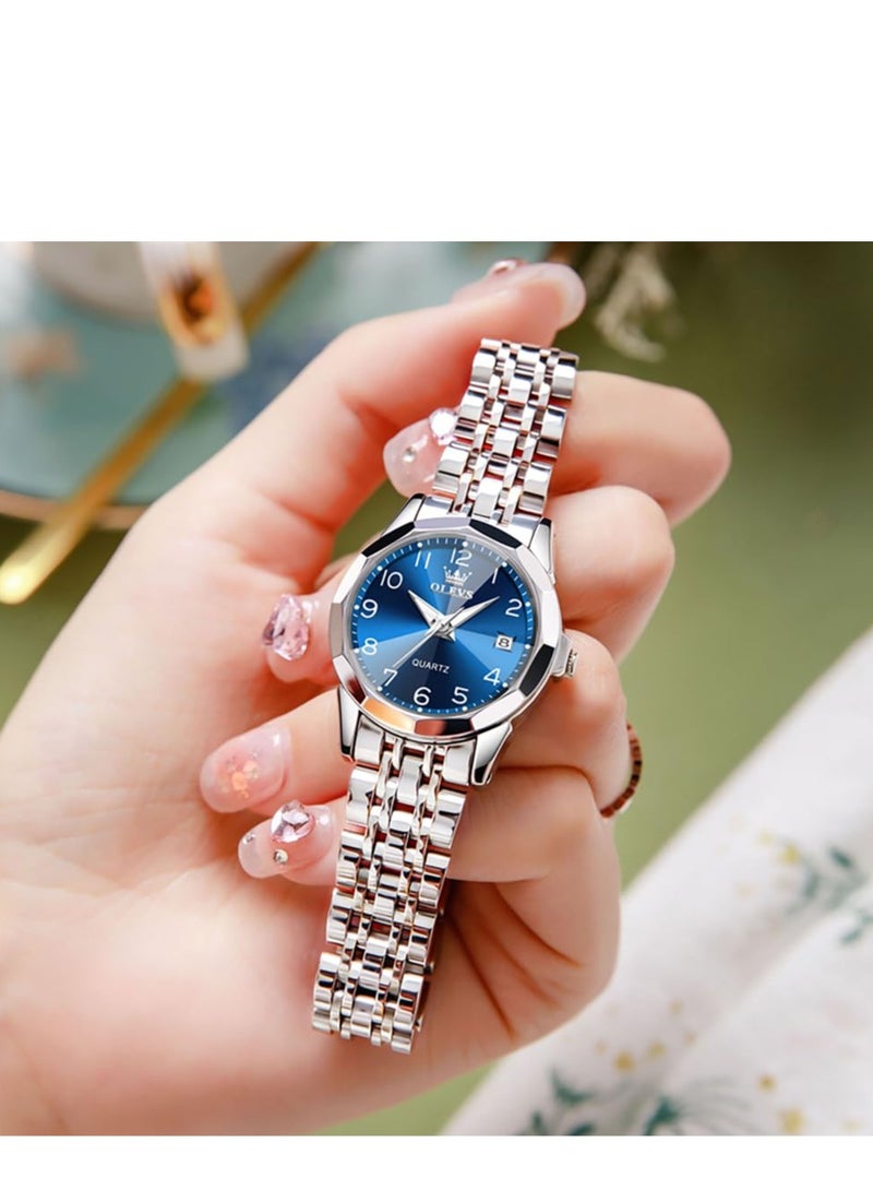 OLEVS Women's Watch Classic Dress Digital Women's Watch Analog Quartz Stainless Steel Waterproof Luminous Date Two-tone Easy to Read Watch - Image 4