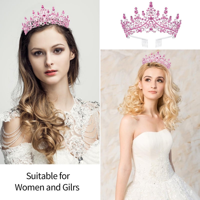 Velscrun Pink Crystal Birthday Queen Tiara Crown for Women Girls Birthday Queen Headband Sash Elegant Princess Crown with Combs Hair Accessories Happy Birth Party Decorations Mom Birth Gift - Image 3