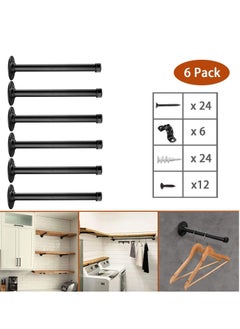 XiuWoo 6 Pack Industrial Pipe Shelf Brackets Closet Clothes Hanger 12 Inches Iron Pipe Floating Shelf Bracket Black Heavy Duty Wrought Metal Shelf Brackets Wall Shelf Brackets for Garment Rack Vintage Furniture  - Image 3