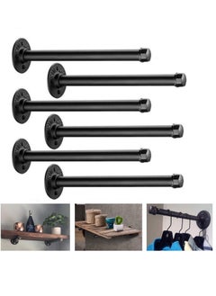 XiuWoo 6 Pack Industrial Pipe Shelf Brackets Closet Clothes Hanger 12 Inches Iron Pipe Floating Shelf Bracket Black Heavy Duty Wrought Metal Shelf Brackets Wall Shelf Brackets for Garment Rack Vintage Furniture  - Image 1