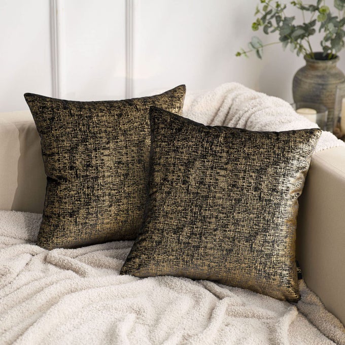 PACK OF 2 SPARKLING VELVET GEOMETRICPATTERN THROW DECORATIVE PILLOW COVER SOFT GOLD GLITTER SQUARE CUSHION COVER PILLOWCASE FOR COUCH BED AND CHAIR BLACK 20 X 20 INCHES 50 X 50 CM