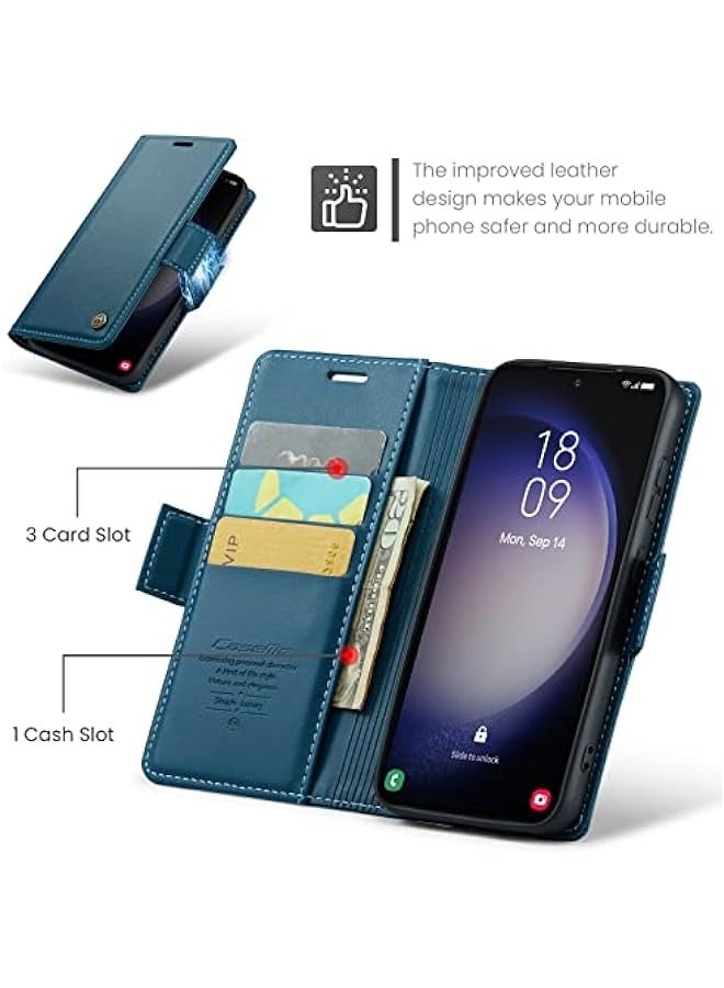 حافظة جلدية فاخرة بغطاء قابل للطي وحماية من التقنية اللاسلكية RFID لهاتف Samsung Galaxy S24 Plus - أزرق - Image 2