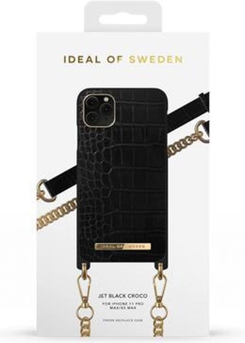 ايديال جراب هاتف محمول على شكل قلادة لهاتف Iphone 11 Pro Max/Xs Max، لون أسود نفاث من جلد التمساح - Image 1