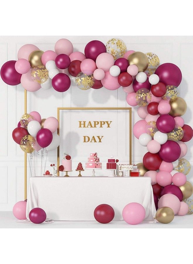 Amandir - 129Pcs Burgundy Pink Balloons Garland Arch Kit, Light Pink Gold White Balloons Confetti Latex Metallic Balloons For Birthday Baby Shower Wedding Party Decorations Supplies - Image 1
