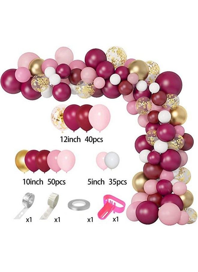 Amandir - 129Pcs Burgundy Pink Balloons Garland Arch Kit, Light Pink Gold White Balloons Confetti Latex Metallic Balloons For Birthday Baby Shower Wedding Party Decorations Supplies - Image 1