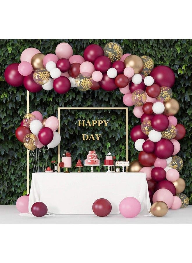 Amandir - 129Pcs Burgundy Pink Balloons Garland Arch Kit, Light Pink Gold White Balloons Confetti Latex Metallic Balloons For Birthday Baby Shower Wedding Party Decorations Supplies - Image 1