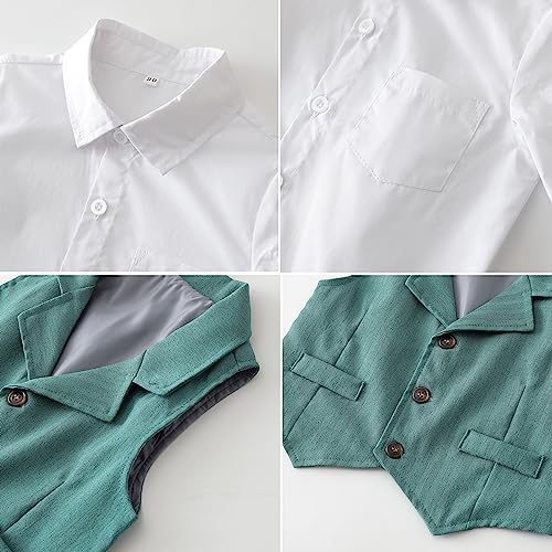 Kimocat Baby Boys Gentleman Bowtie Formal Outfit Suits Tuxedo Vest Wedding Party Suit (as1, Age, 24_Months, Green) - Image 4
